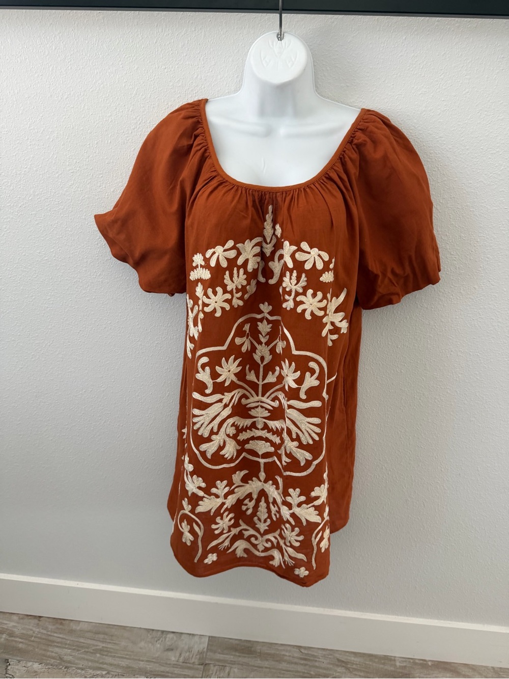 Free People Rust Mini Dress with Cream Embroidery - Picture 2 of 9
